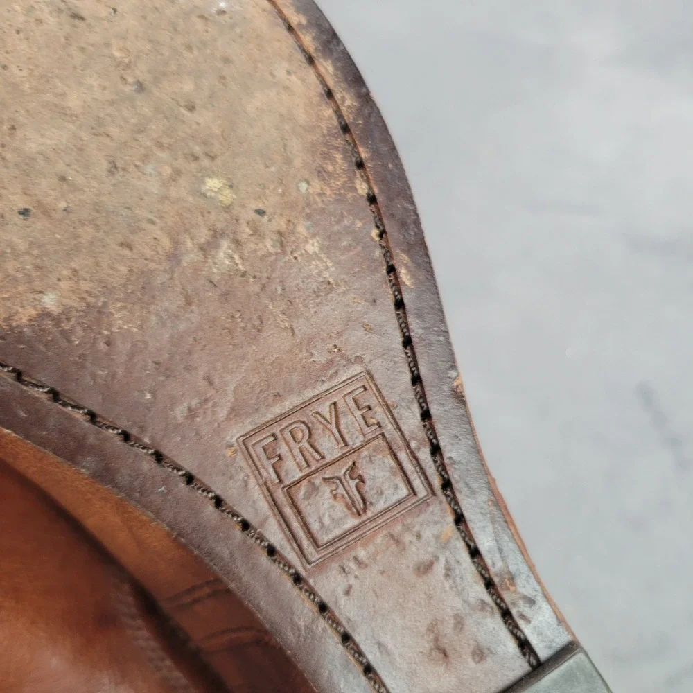 Frye Carson Wedge Bootie Womens 7M Cognac Brown Leather Back Zip‎ Ankle 3470655